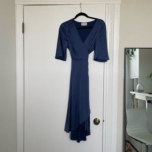 Modern Citizen Blue Midi Wrap Silk Dress Size Large